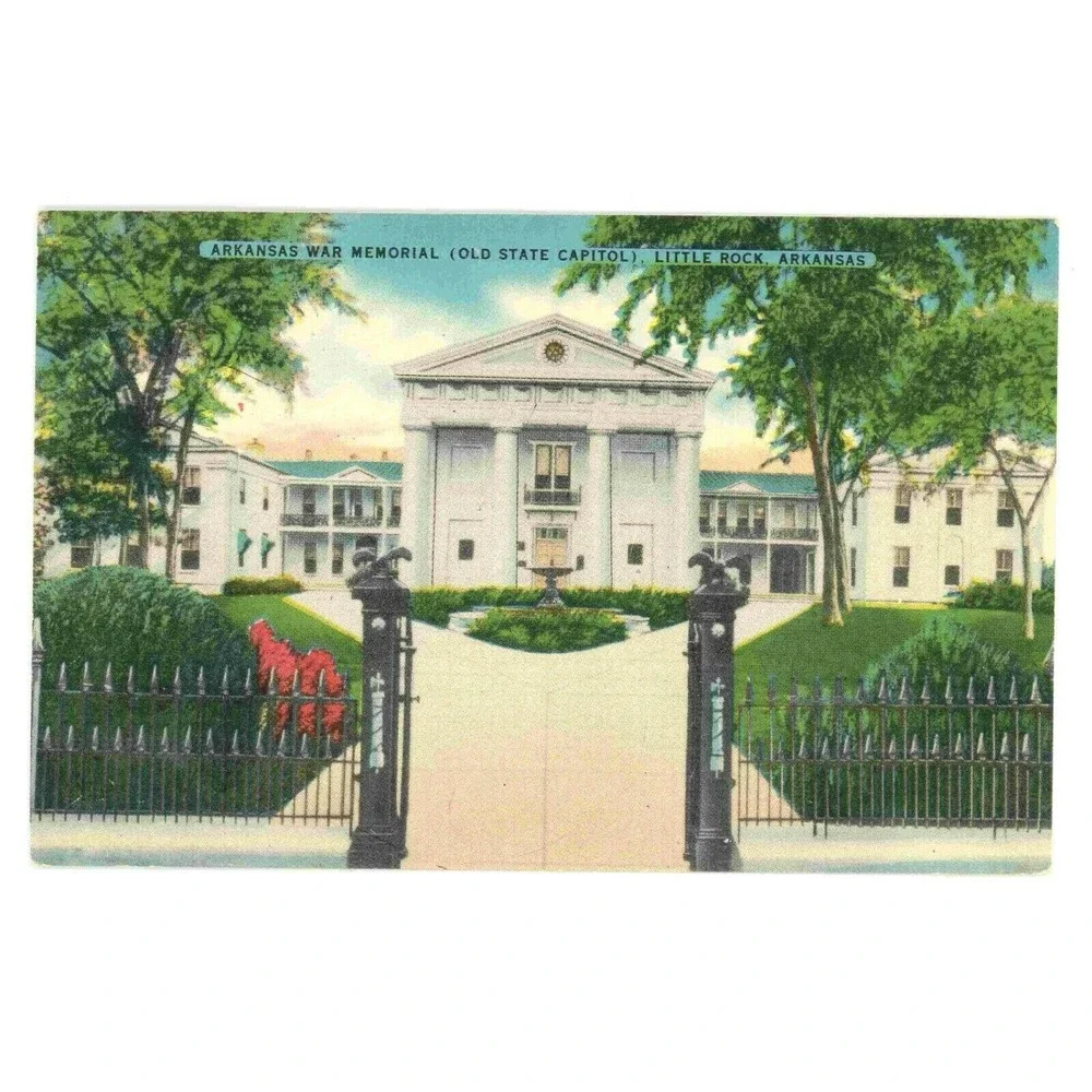 Vintage Postcard Little Rock Arkansas War Memorial Military‎ Travel USA Curteich